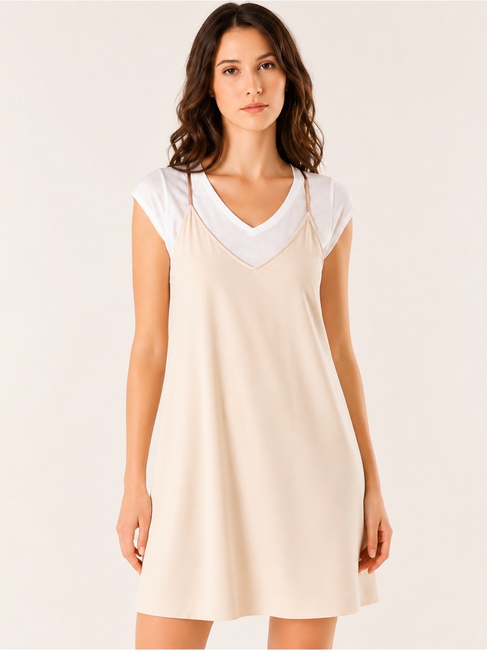 Maje Calliopin Cream Layered Shift Mini Dress Metallic Straps Size Small